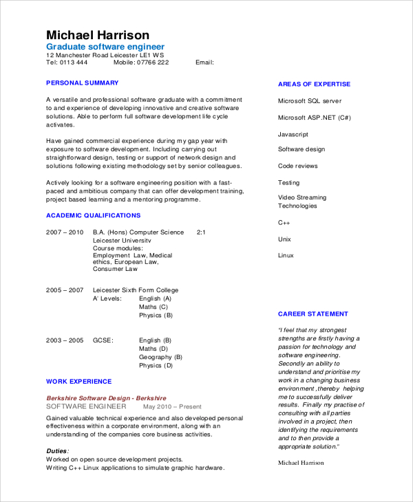 Free 13 Sample Software Engineer Resume Templates In Ms Word