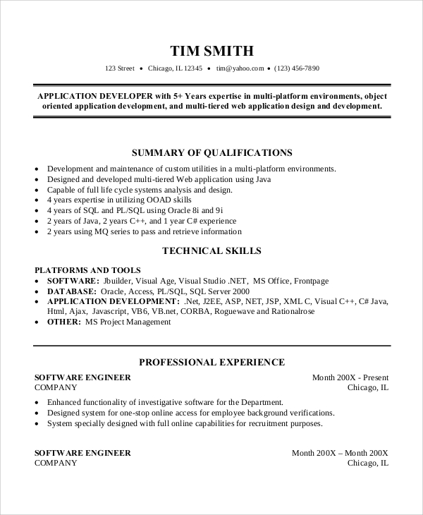 professional software engineer resume