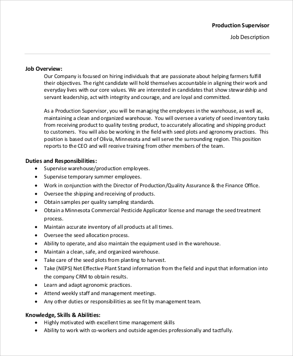 manufacturing production coordinator job description