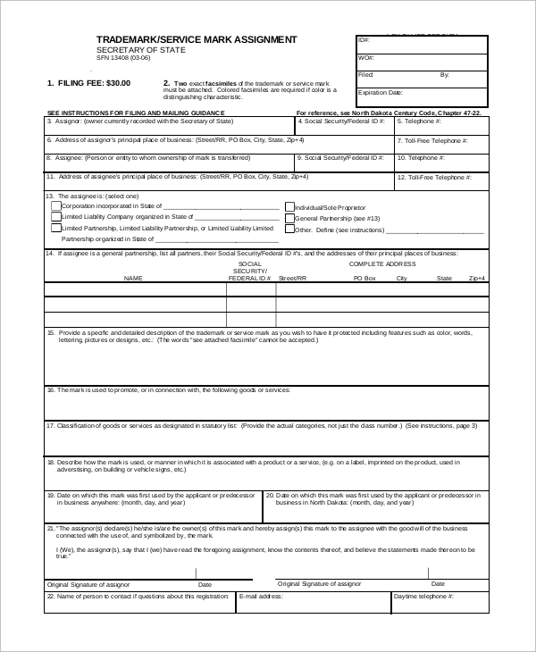 trademark assignment request form