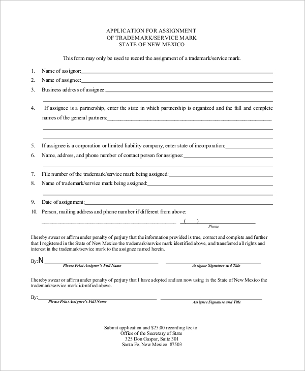 sample trademark assignment form