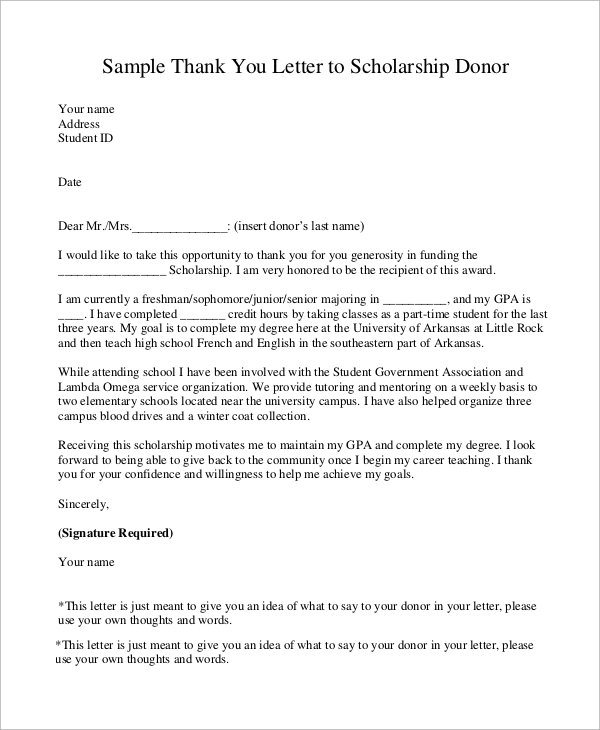 Free 6+ Sample Scholarship Thank You Letter Templates In Pdf