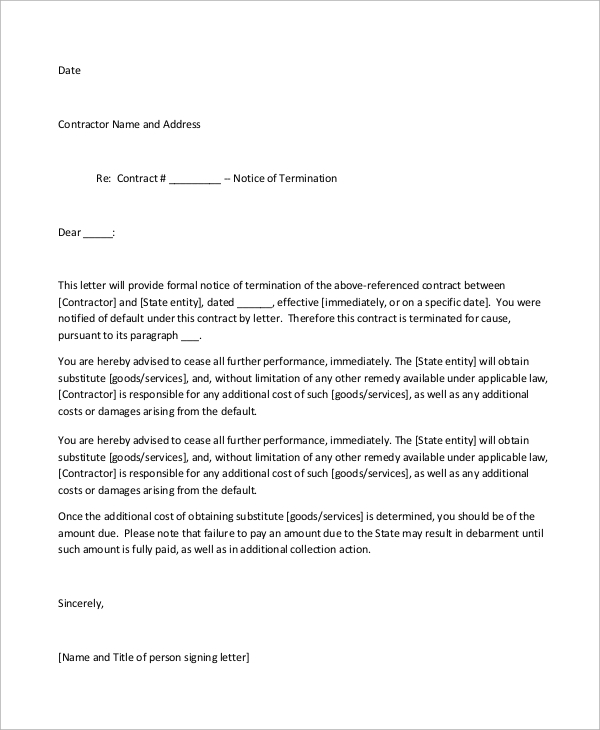 terminating agreement an letter of Letter Sample Termination  in Word, 9   PDF Examples