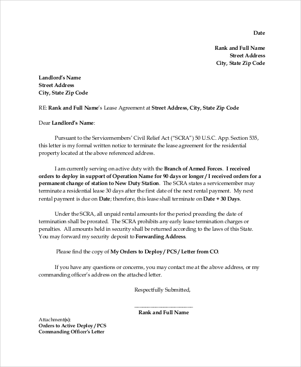 residential lease termination letter