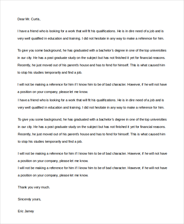 cover letter referred by a friend sample