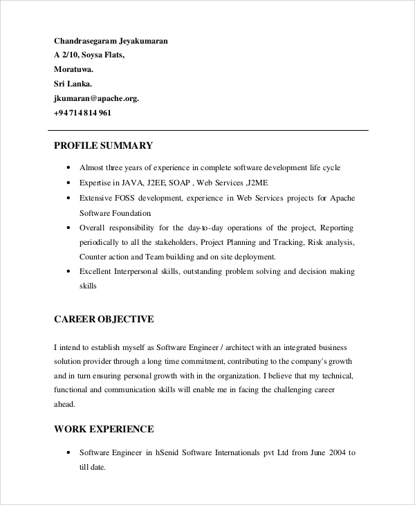 resume profile summary example