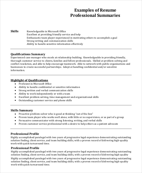 FREE 11+ Resume Profile Samples in PDF, Word