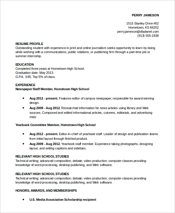 sample resume profile example