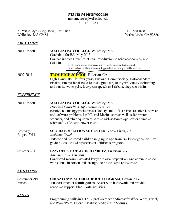 example professional profile for resume