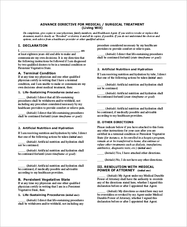 FREE 8 Sample Advance Directive Forms In PDF