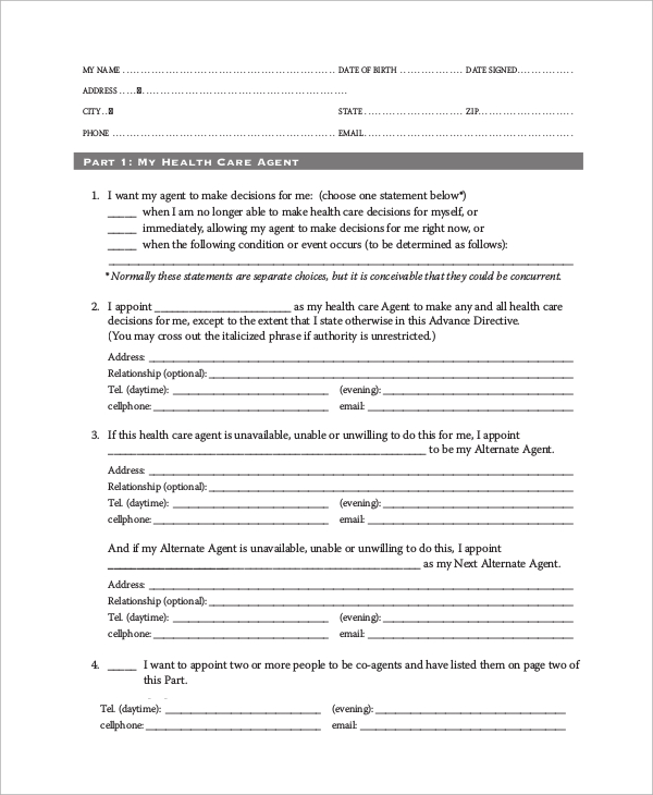 Advance Directive Form Example