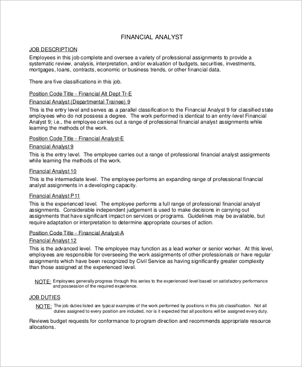 financial analyst job description resume