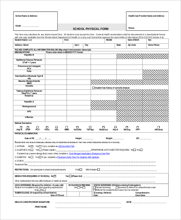 FREE 8 Sample Physical Forms In MS Word PDF