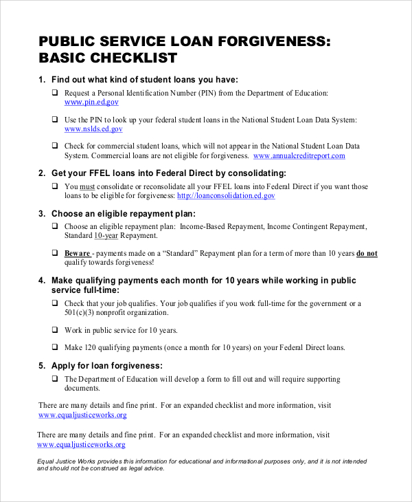 public service loan forgiveness checklist