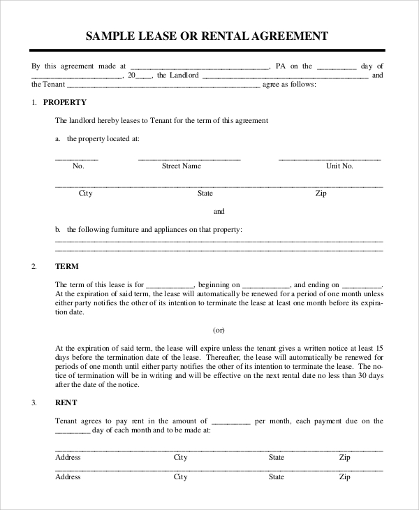 free 9 simple lease agreement templates in pdf ms word