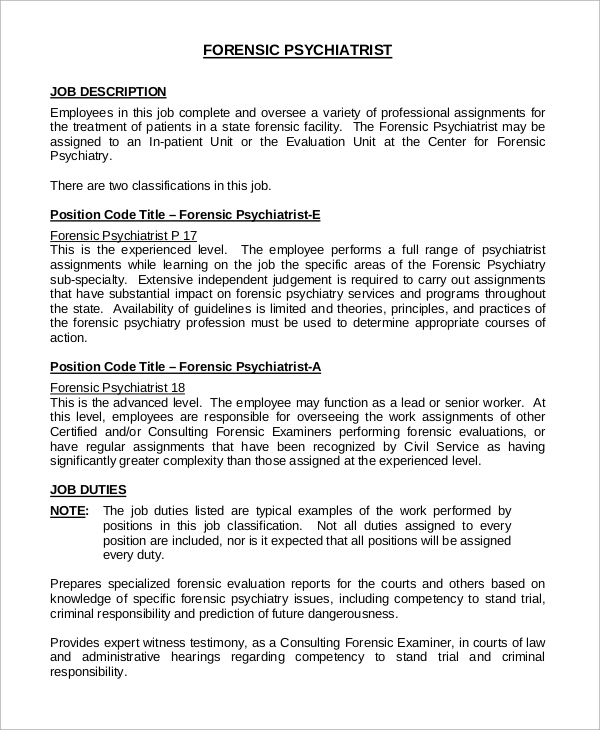 FREE 8  Sample Psychiatrist Job Description Templates in PDF