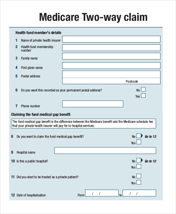 medicare two way claim form