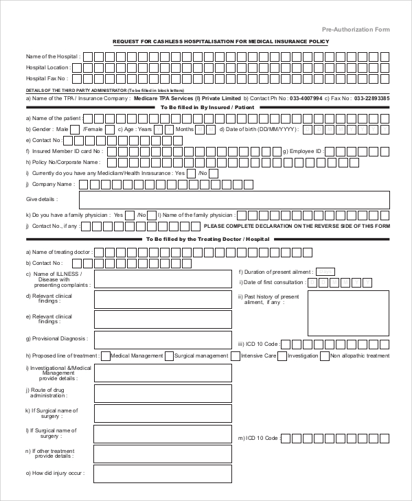 medicare pre authorization form