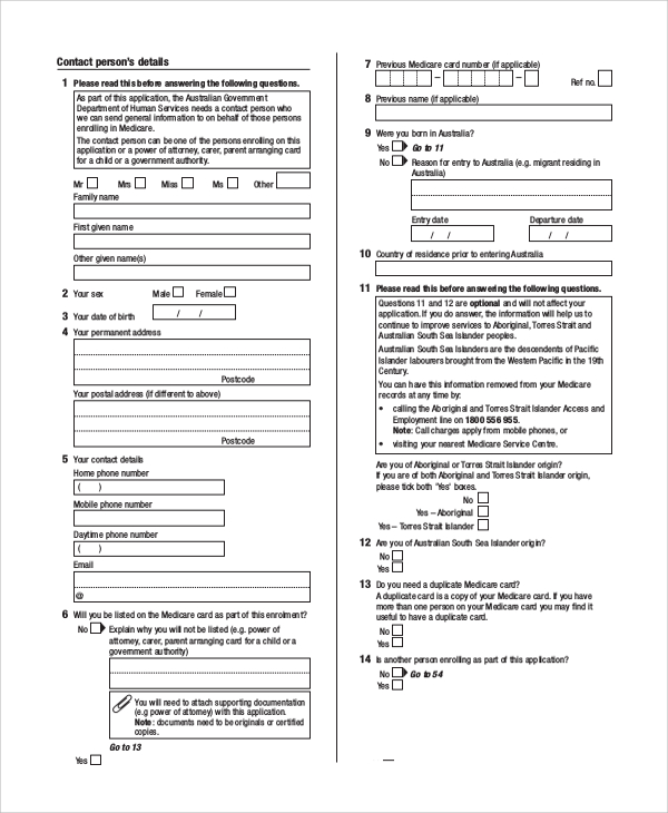 medicare card application form