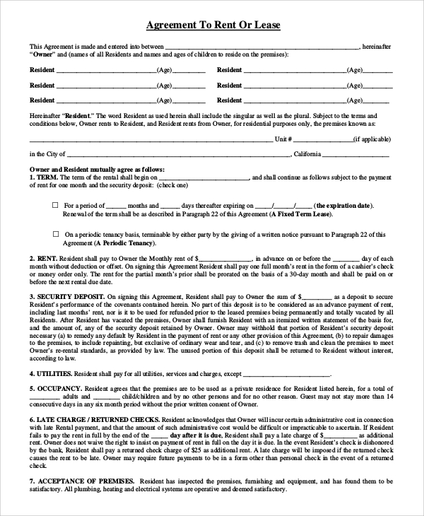 FREE 8+ Sample Rental Lease Templates in PDF MS Word