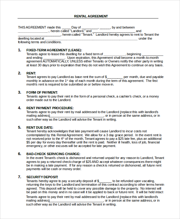 free 17 simple rental agreement templates in pdf ms word