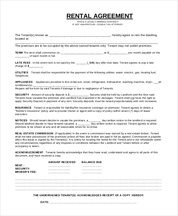 FREE 22 Simple Rental Agreement Templates In PDF MS Word