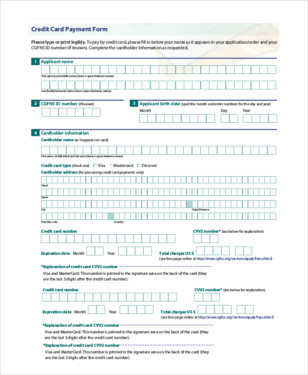 credit card payment form sample