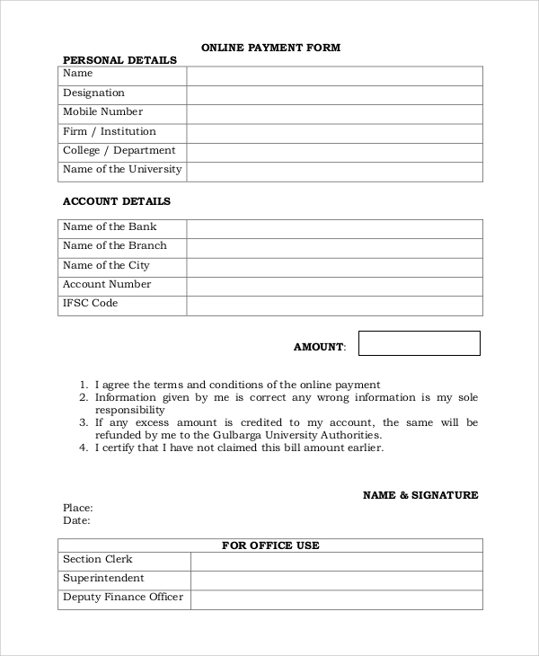 online payment form sample