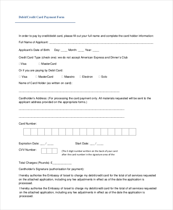 Payment Form Template Free