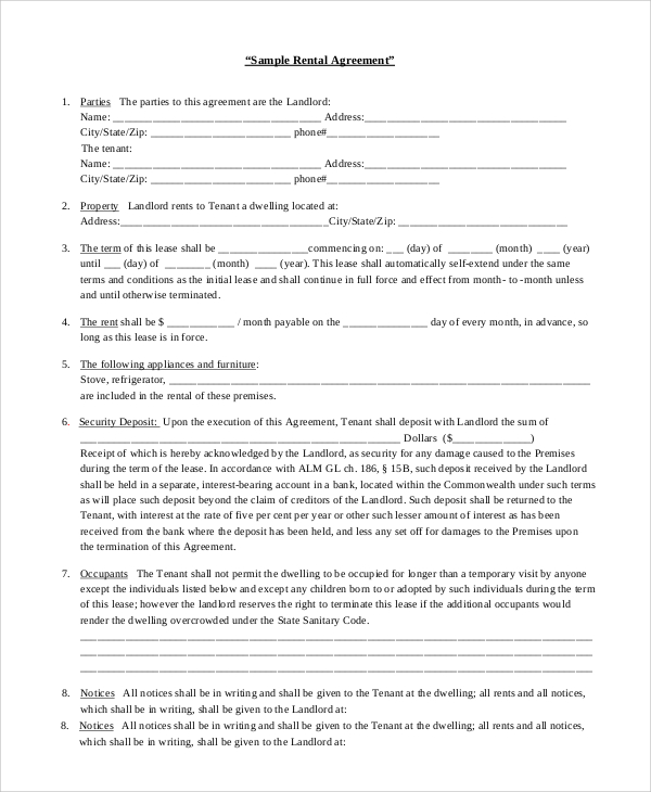 sample rental agreement pdf