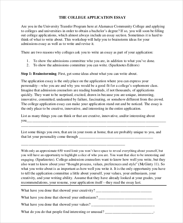 College essay examples pdf