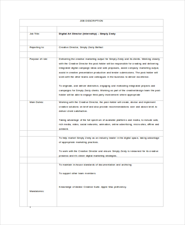 FREE 8+ Sample Art Director Job Description Templates in PDF | MS Word
