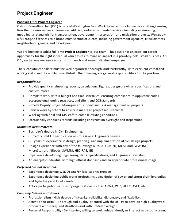 civil engineering descriptions