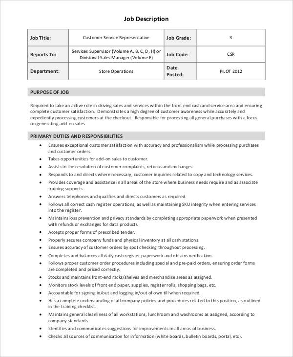 FREE 9+ Sales Representative Job Description Samples in MS Word PDF