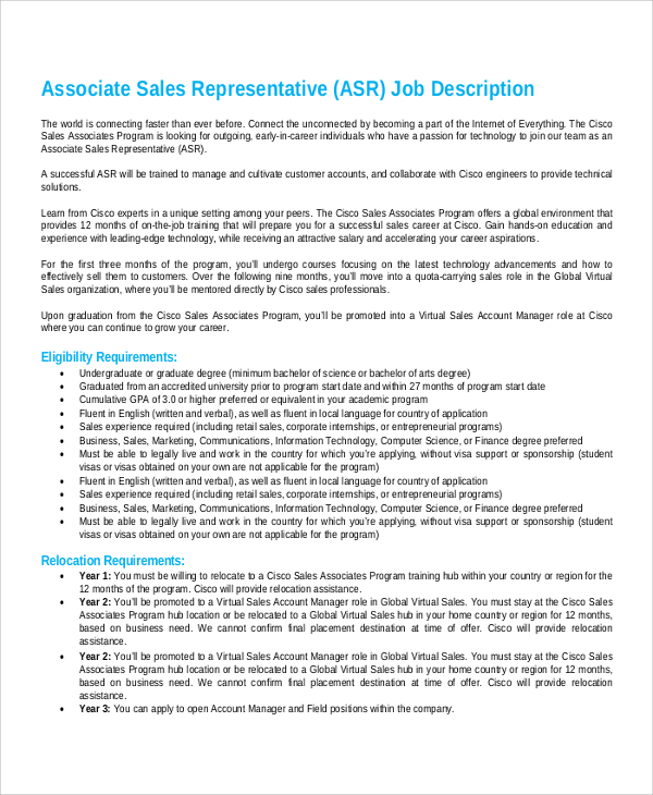 Job responsibilities of sales representative