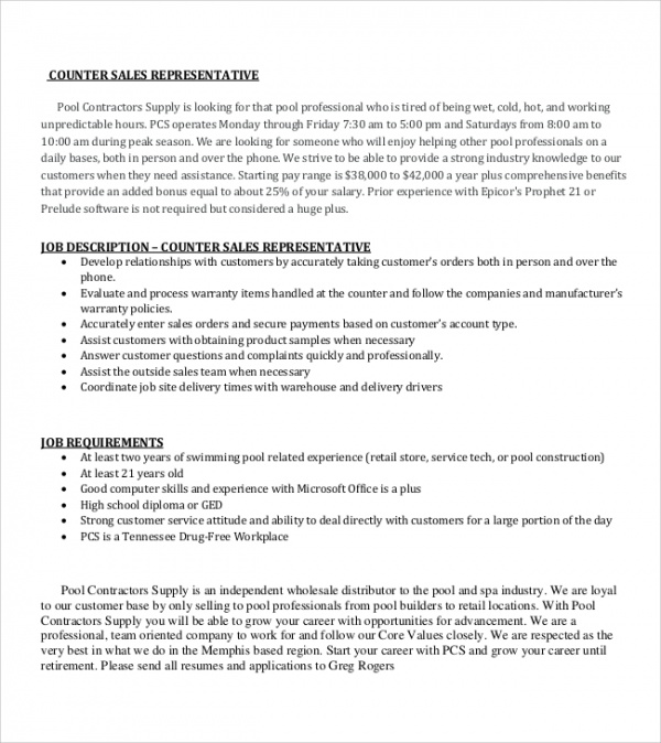 Regional Sales Representative Job Description