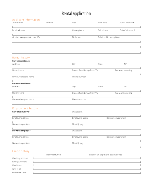 printable rental application form