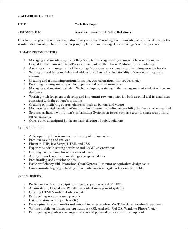 web developer designer job description1