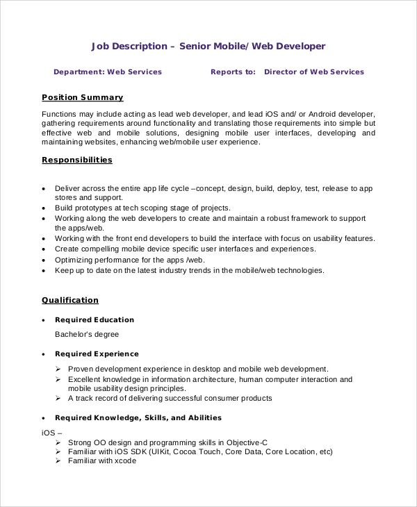 FREE 8 Sample Web Developer Job Description Templates In PDF MS Word