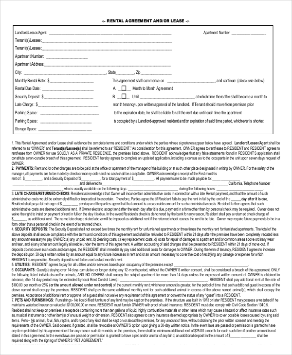 FREE 8 Printable Lease Agreement Templates In MS Word PDF