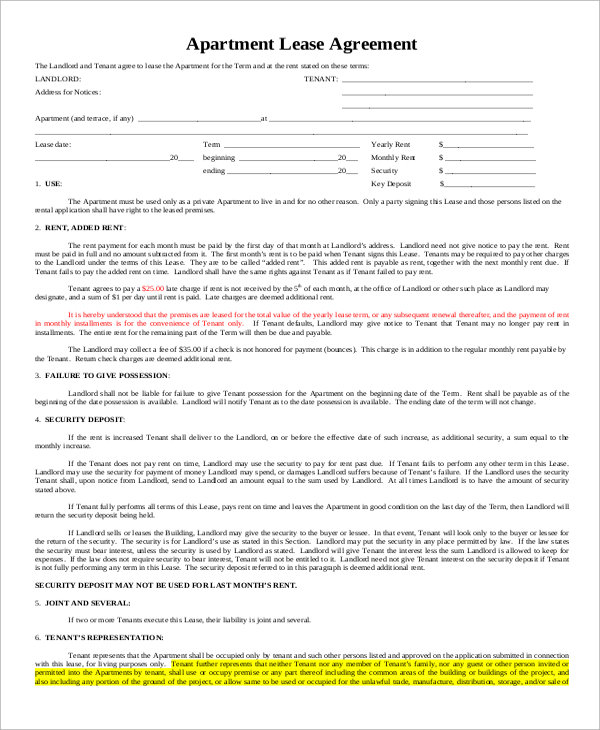 printable apartment lease agreement