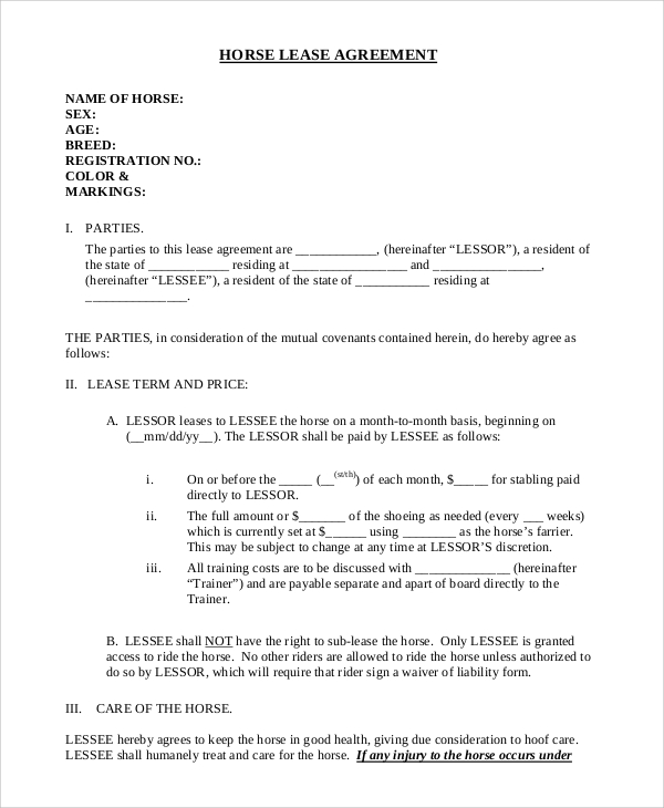 free 8 printable lease agreement templates in ms word pdf