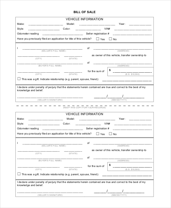 simple bill of sale for motorcycle