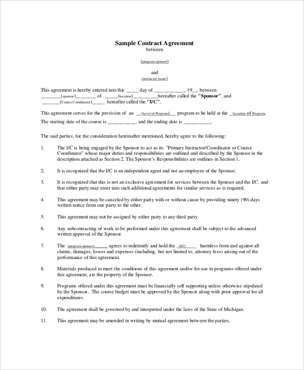 Agreement Dom Sub Contract Template Free