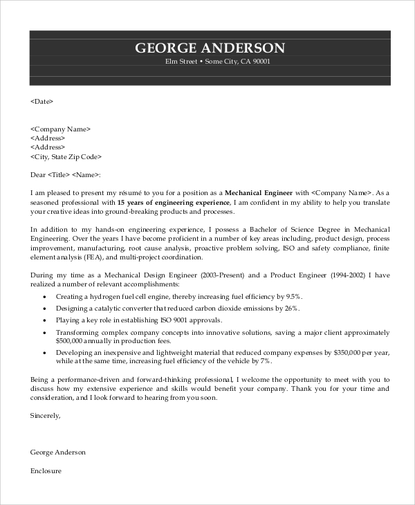 FREE 6+ Sample Engineering Cover Letter Templates in PDF