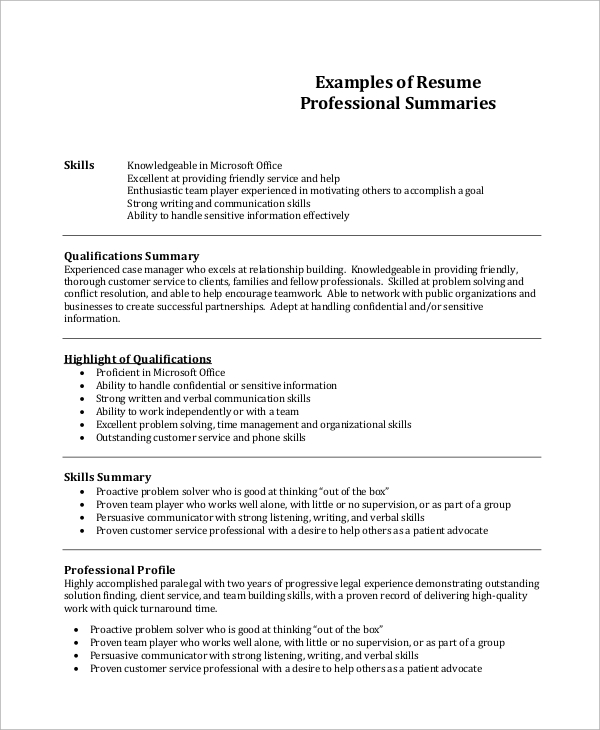 FREE 12+ Resume Summary Templates in PDF, Word