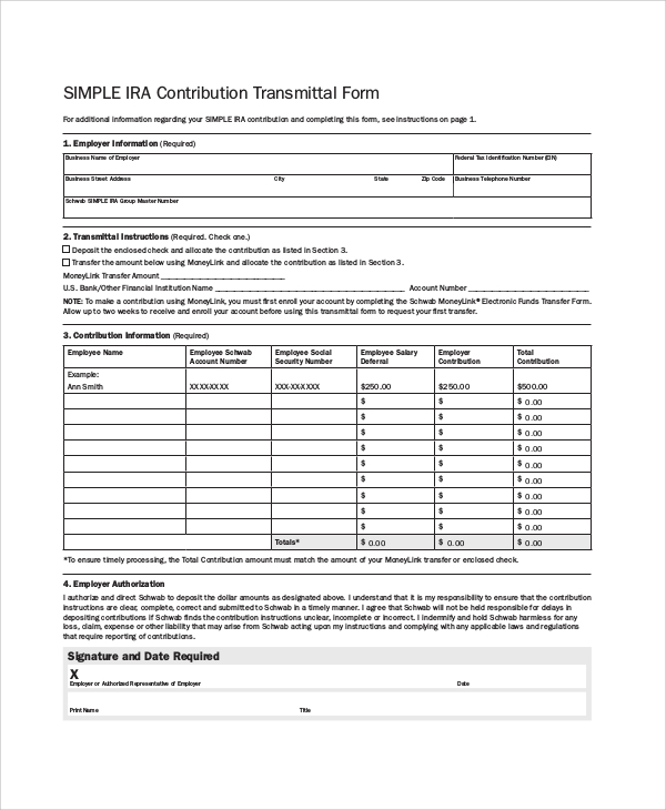 ira contributional transmittal form