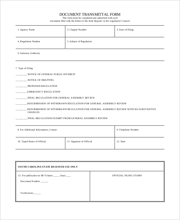 document transmittal form template
