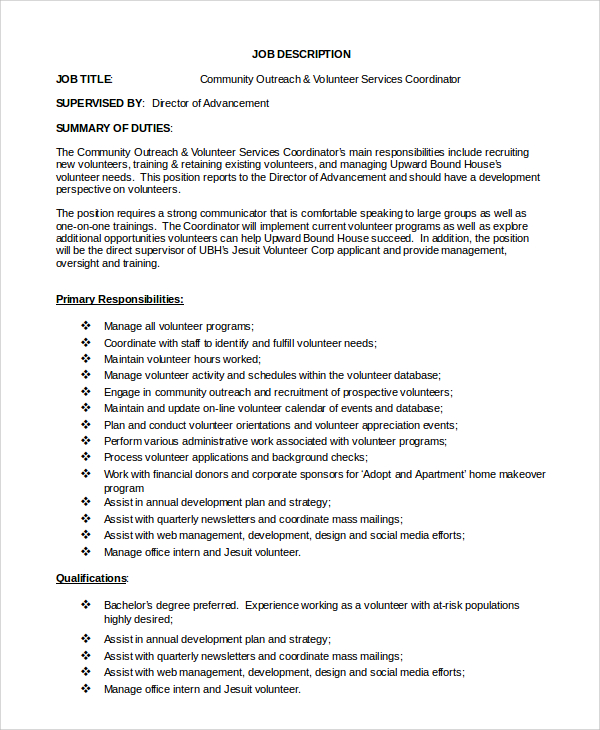 volunteer services coordinator job description