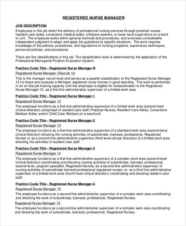 nurse manager job description for resume